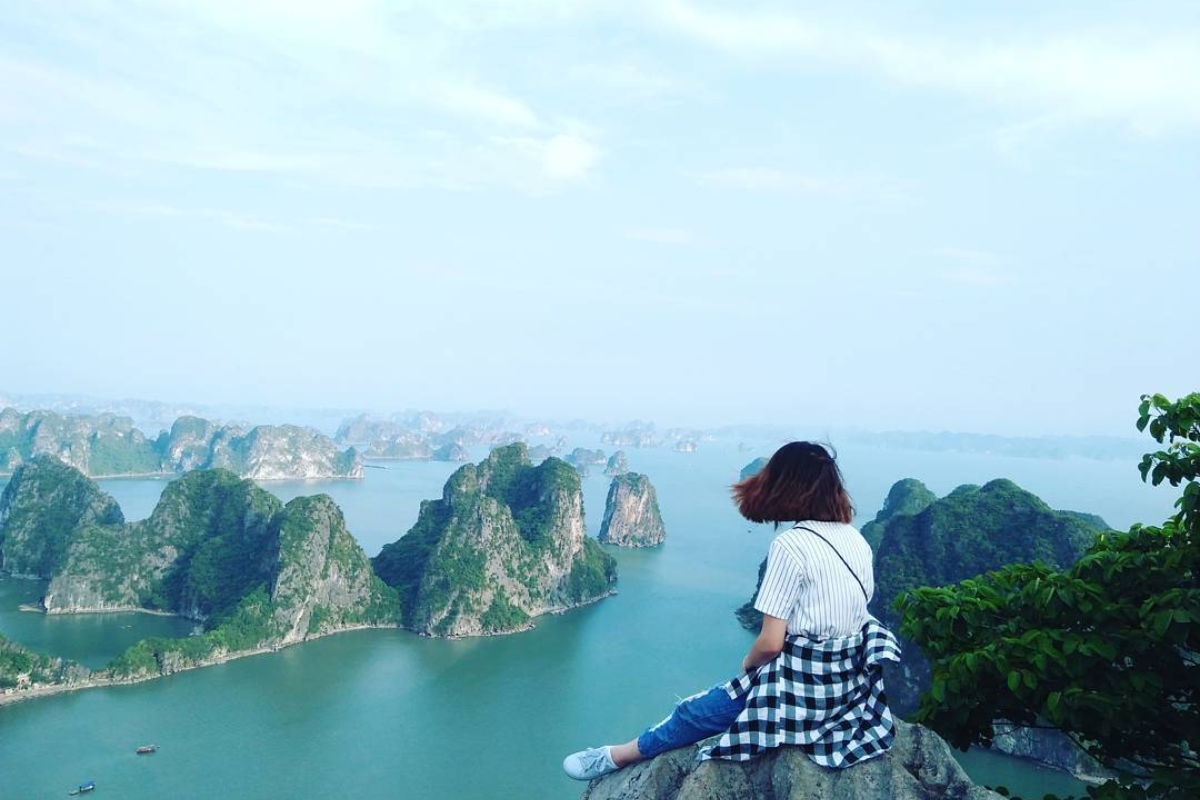 Panoramic view of Ha Long Bay from Bai Tho Mountain in March