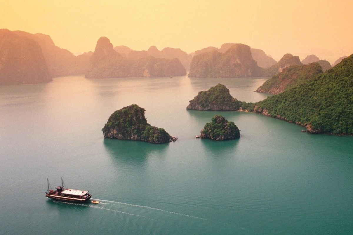 View of Ha Long Bay under cloudy November skies with mild weather conditions