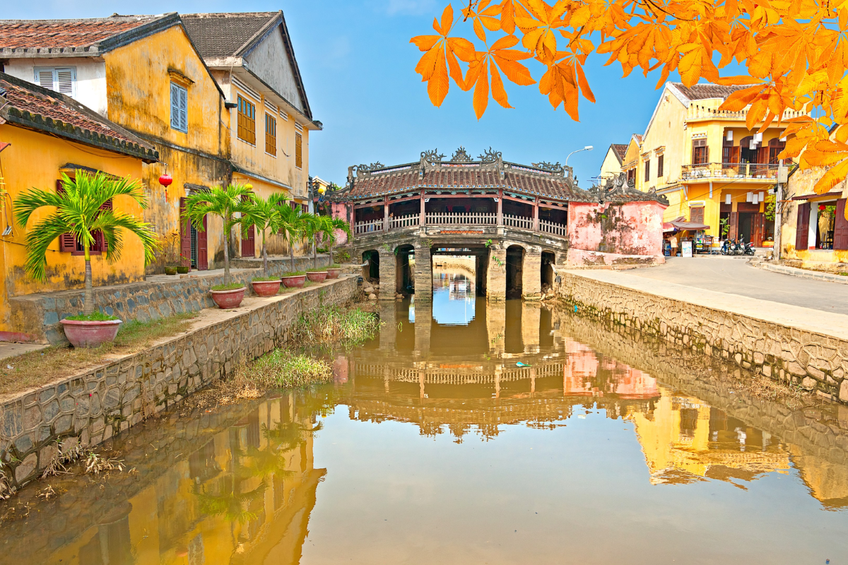 Hoi An Ancient Town along the river under clear July skies