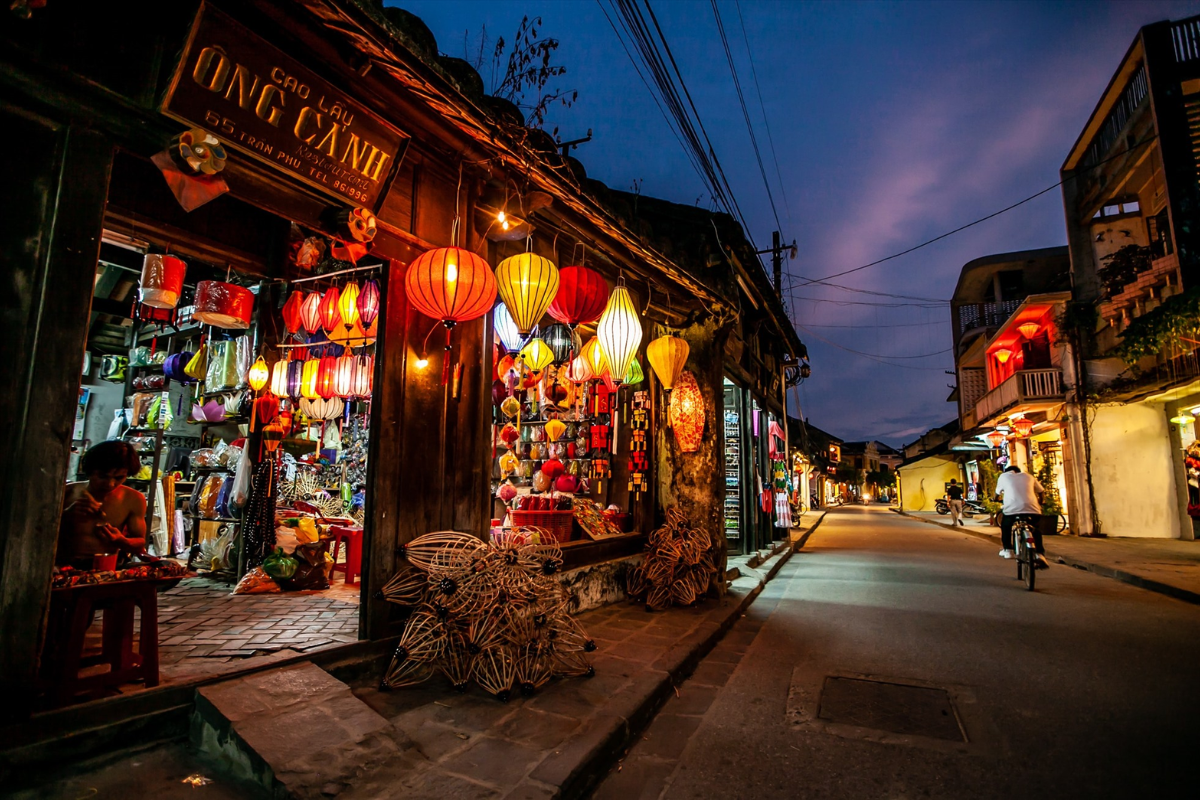 Lantern-lit street in Hoi An Ancient Town during January