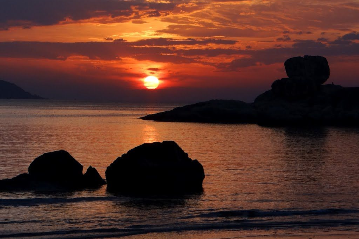 View from Hon Chong Promontory at sunset overlooking the sea