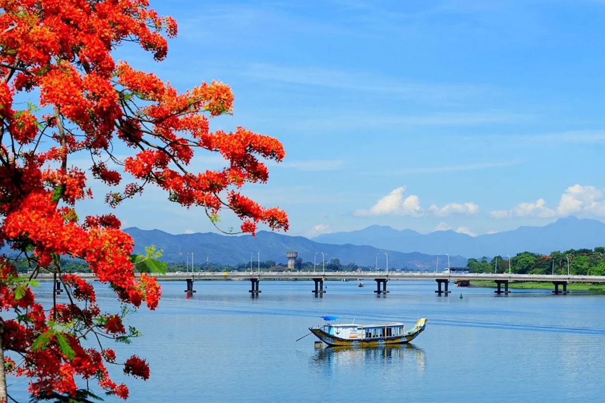 Clear blue sky in Hue during April, perfect for outdoor exploration.