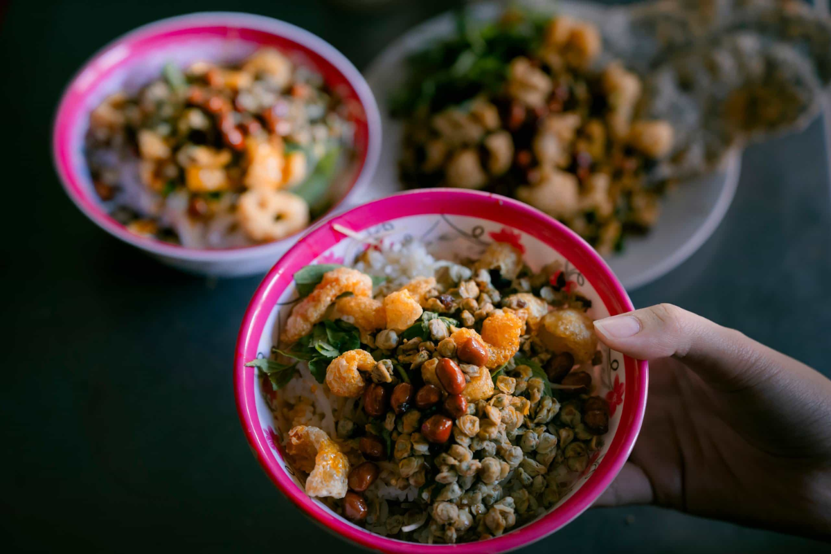 Variety of Hue’s traditional street food served at a local vendor.