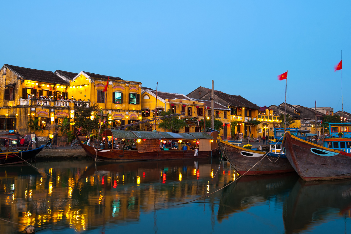 Lantern-lit street in Hoi An during a December evening