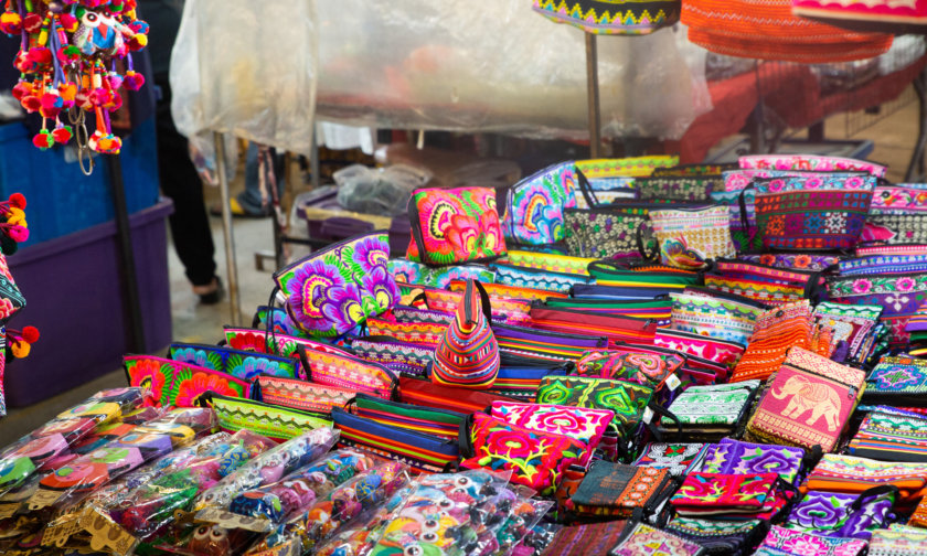 Colorful market stalls in Mae Sai near the Thai-Myanmar border