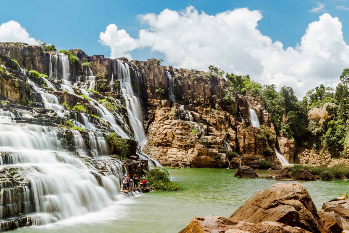 Majestic view of Pongour Waterfall in full flow during Da Lat's rainy season
