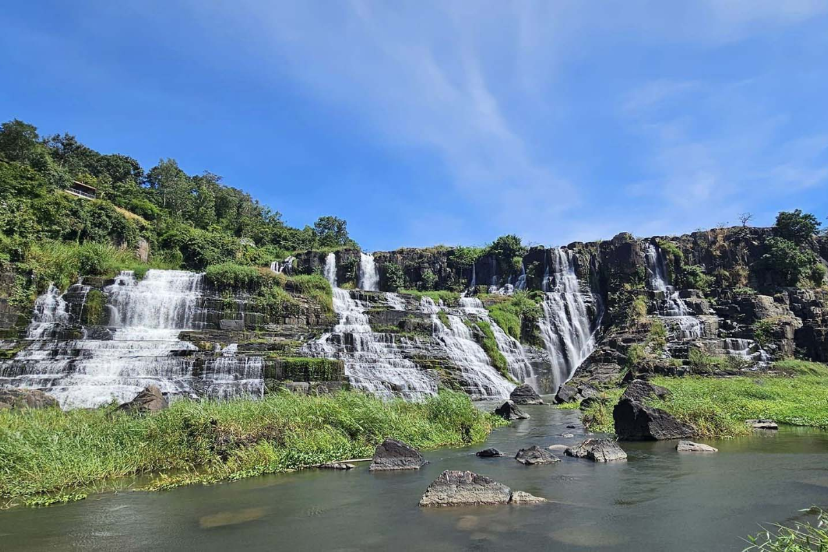 Pongour Waterfall cascading into the forest during April