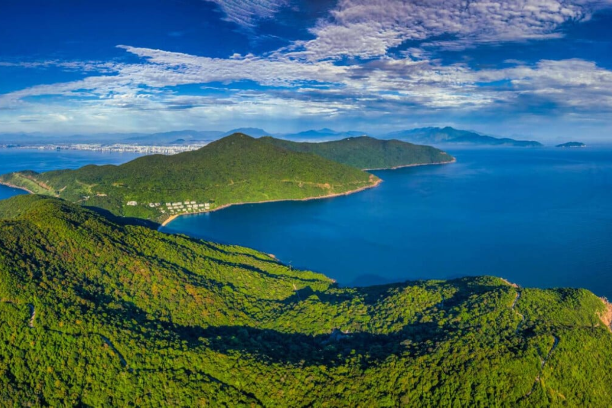 A scenic view of Son Tra Peninsula covered in lush greenery