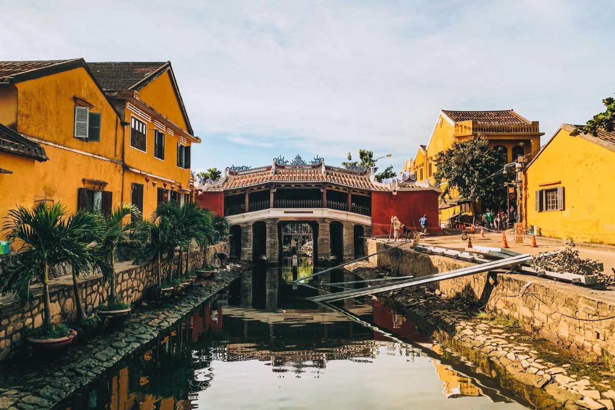 The Japanese Bridge in Hoi An under blue skies during April