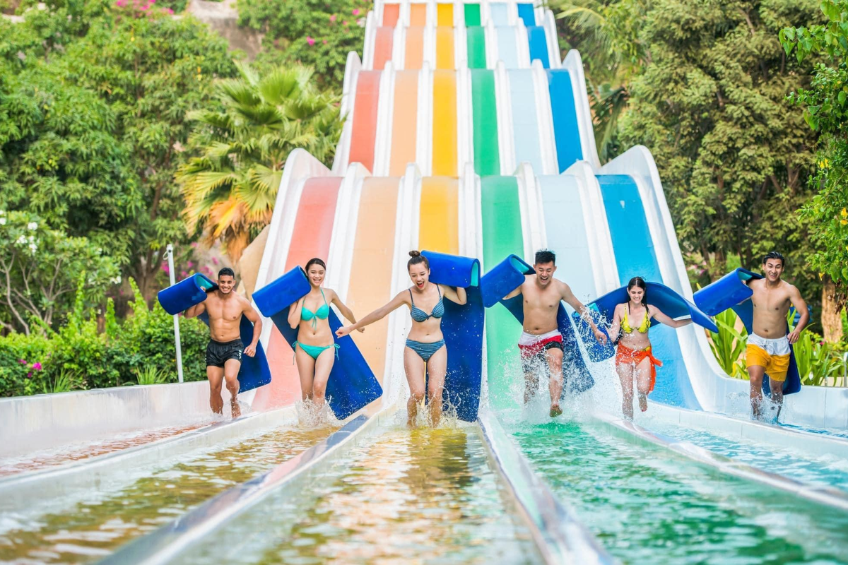 VinWonders Nha Trang amusement park with water slides and attractions under sunny skies