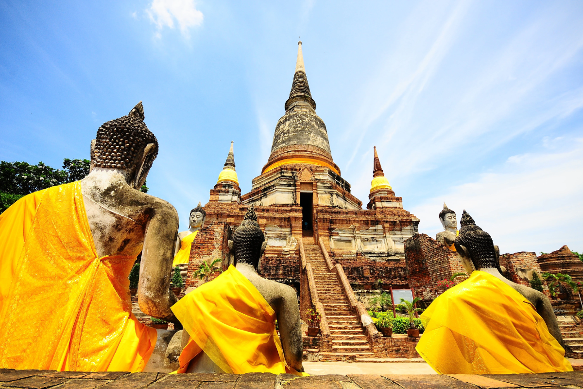 Main prang of Wat Ratchaburana with historic ruins around