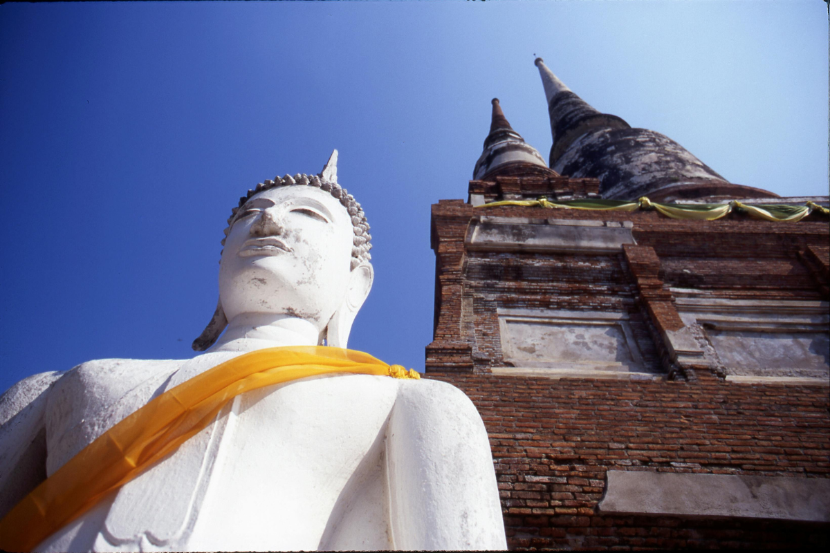 Large reclining Buddha and chedi at Wat Yai Chaimongkhon in Ayutthaya