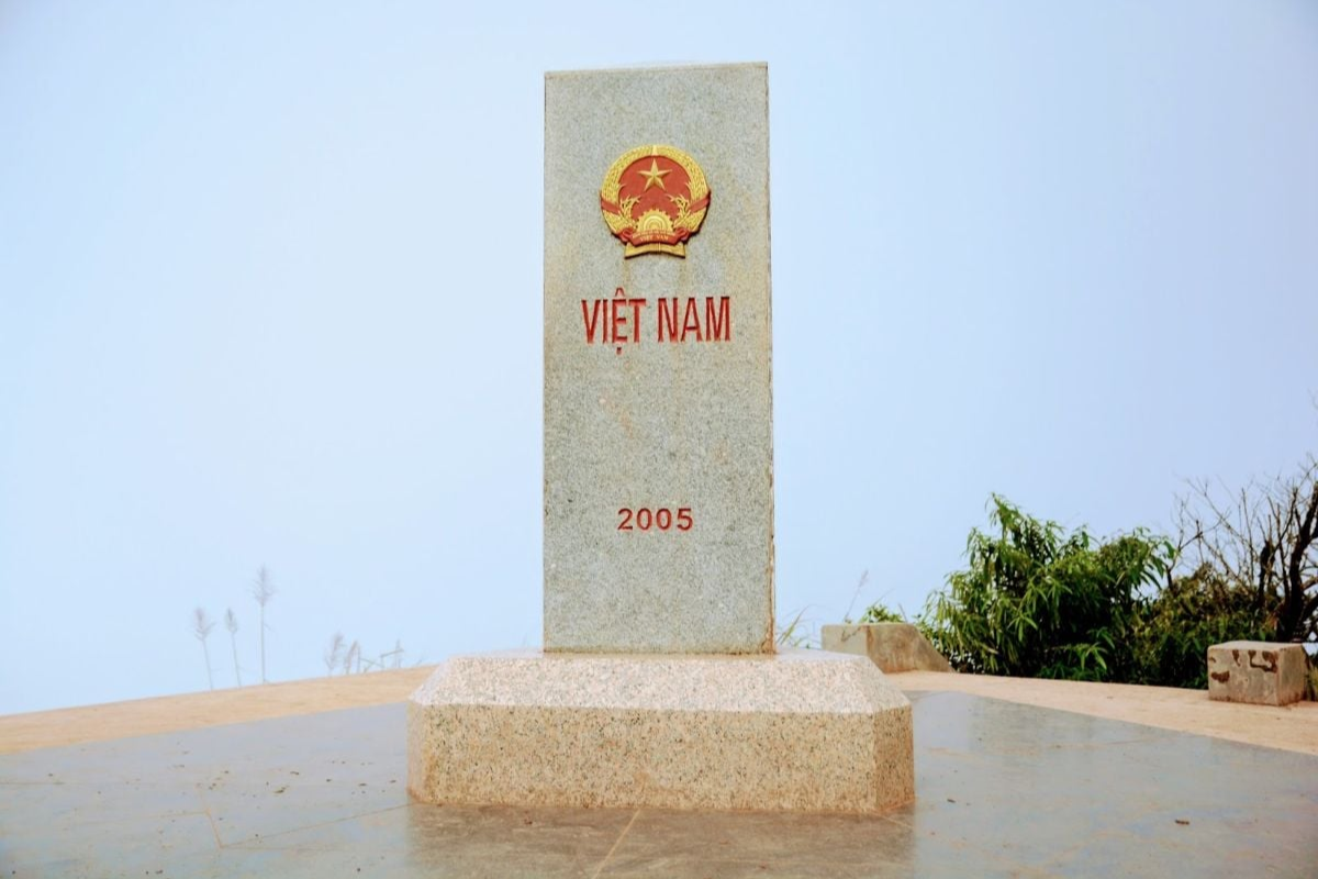 Milestone No. 0 made of granite marking the Vietnam-Laos-China border.