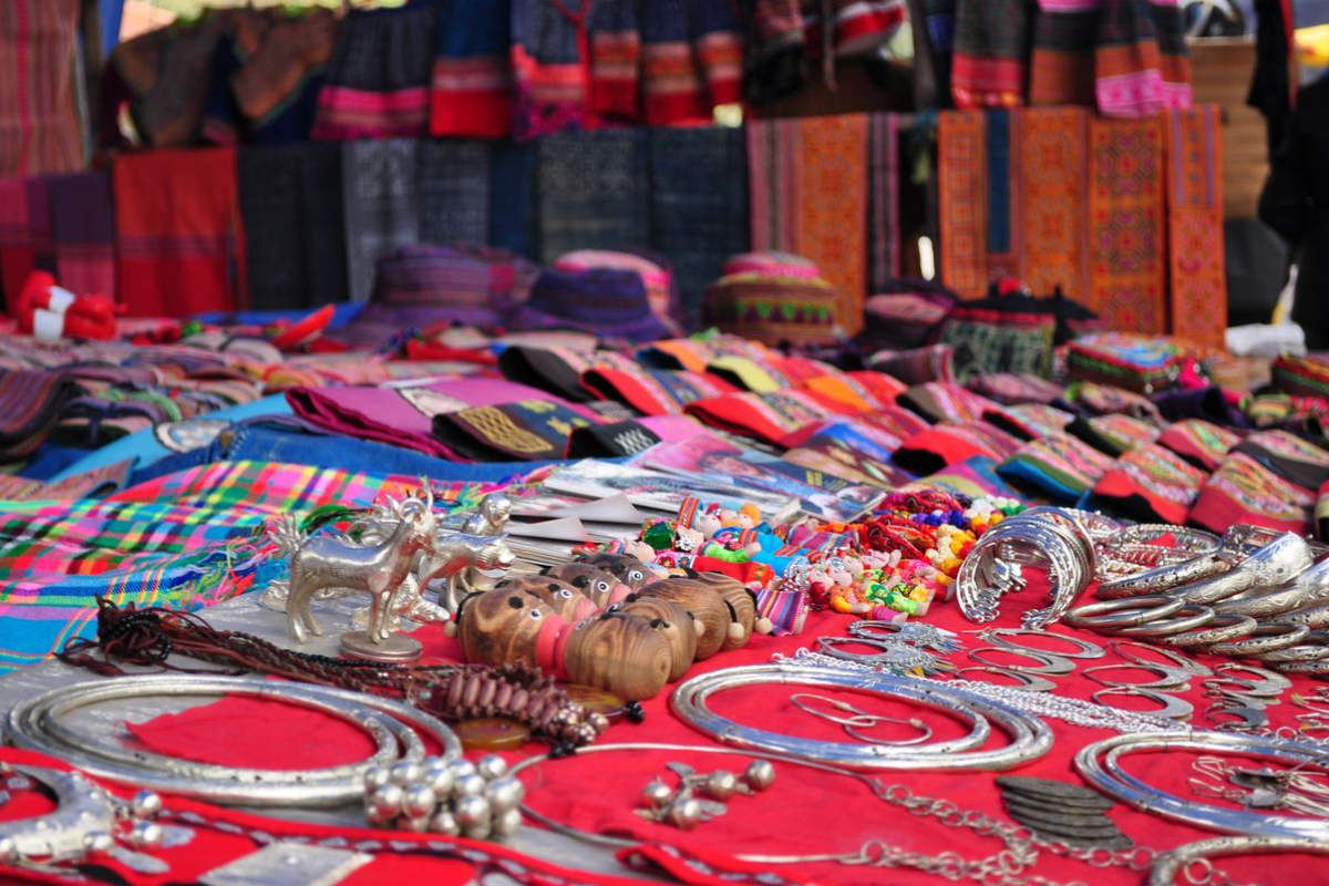 Colorful products in Bac Ha ethnic market 