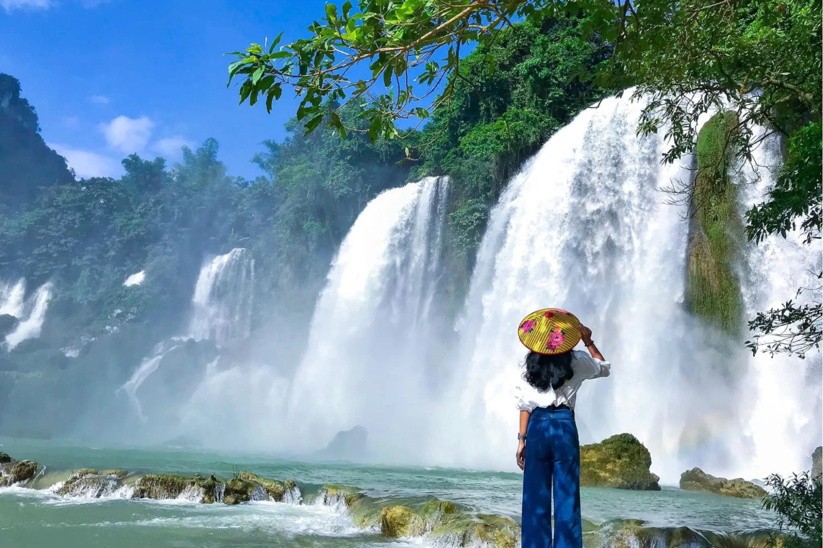 Ban Gioc Waterfall at peak water flow during summer