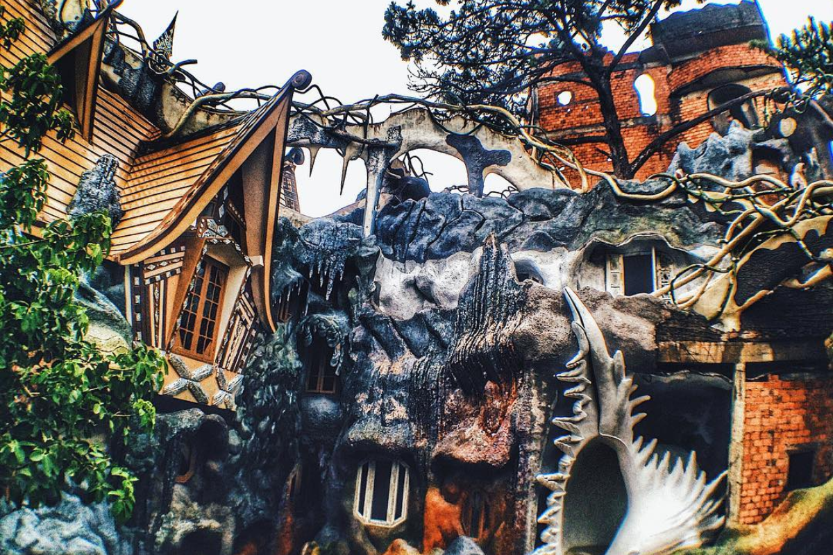 Whimsical Crazy House in Dalat resembling a giant tree with surreal architecture