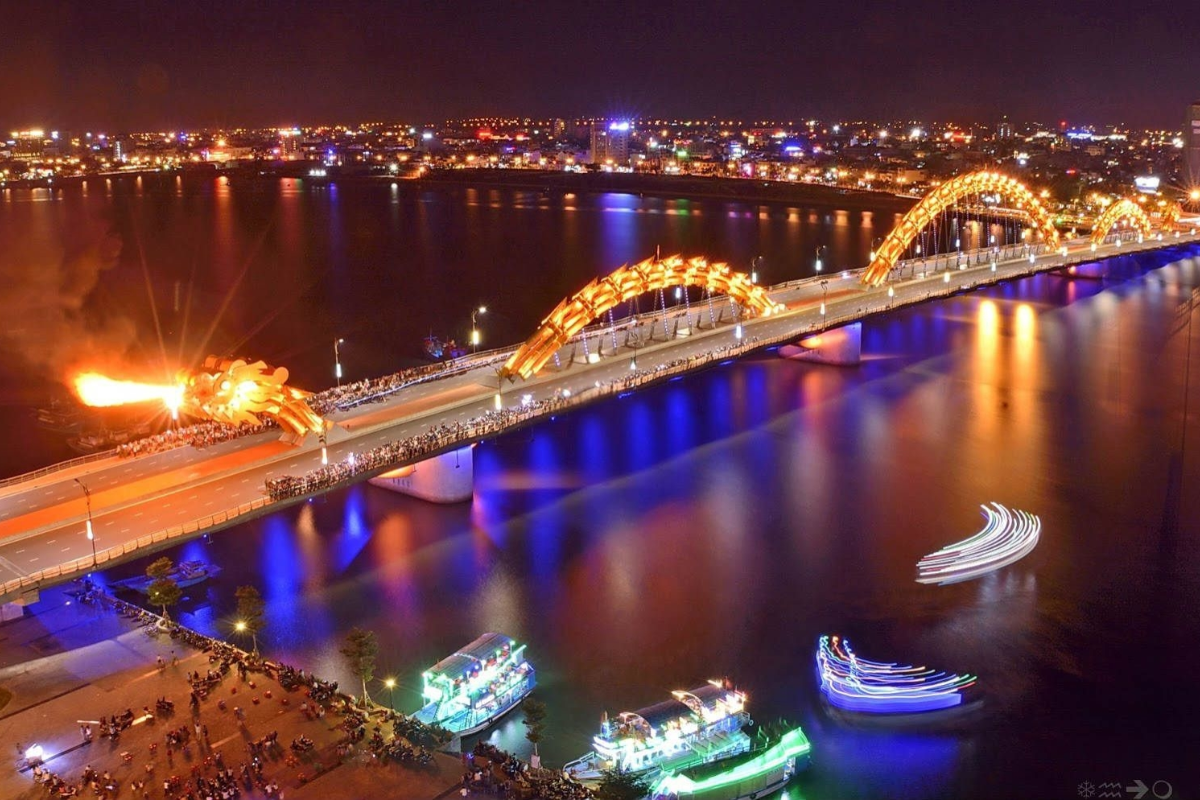 Dragon Bridge in Da Nang with its golden dragon design