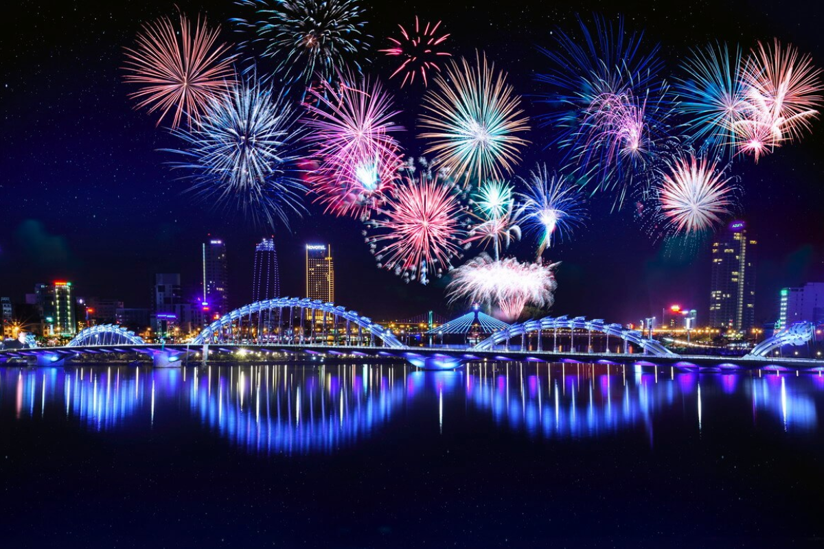 Da Nang Fireworks Festival with colorful explosions lighting the sky