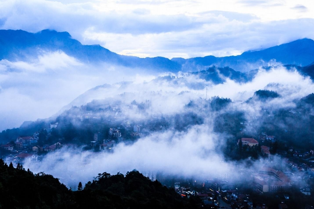 Misty mountains in Sapa during November