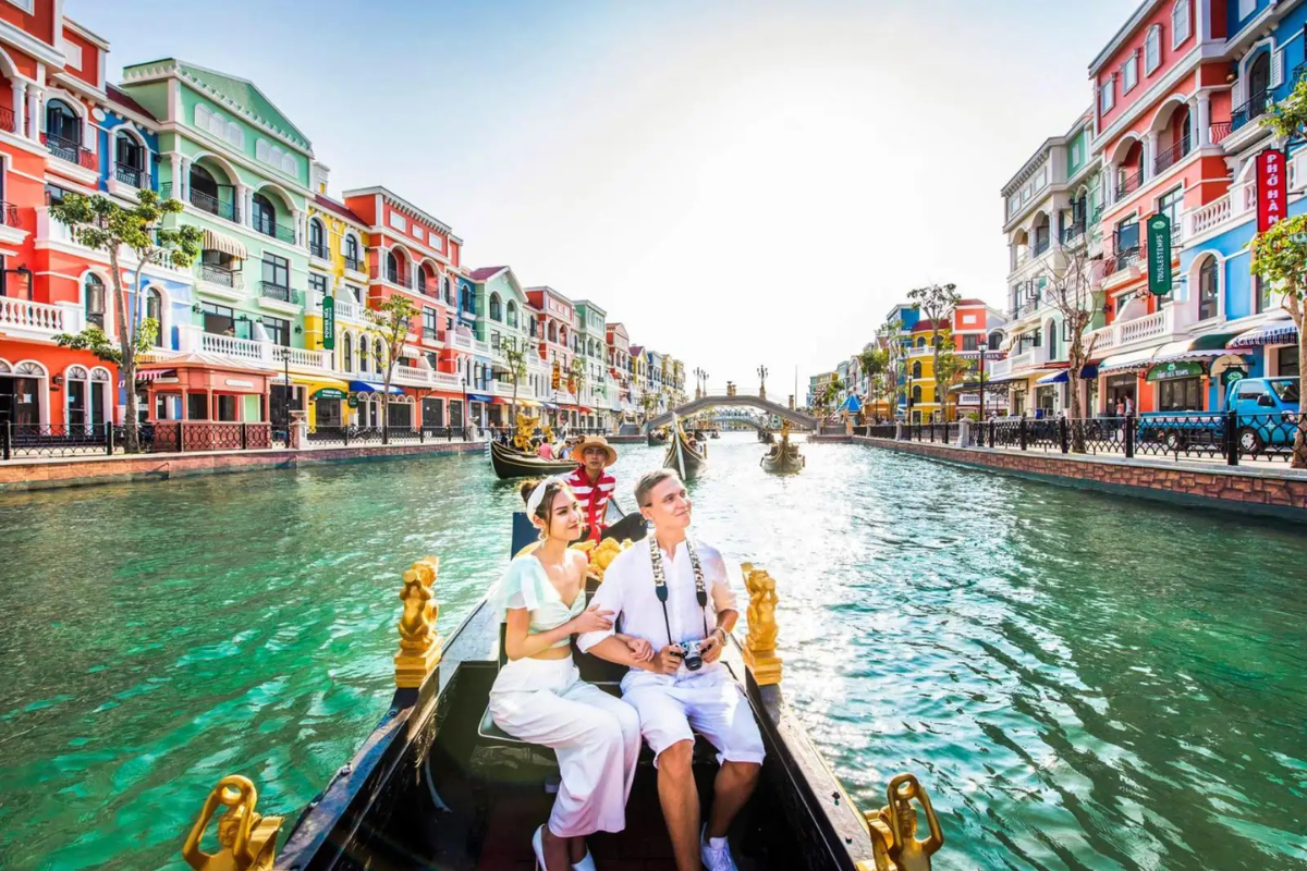 Grand World Phu Quoc with colorful buildings and bustling streets