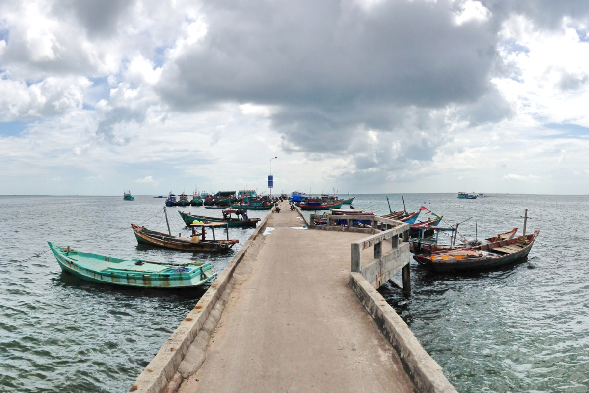Ham Ninh Fishing Village with cloudy sky