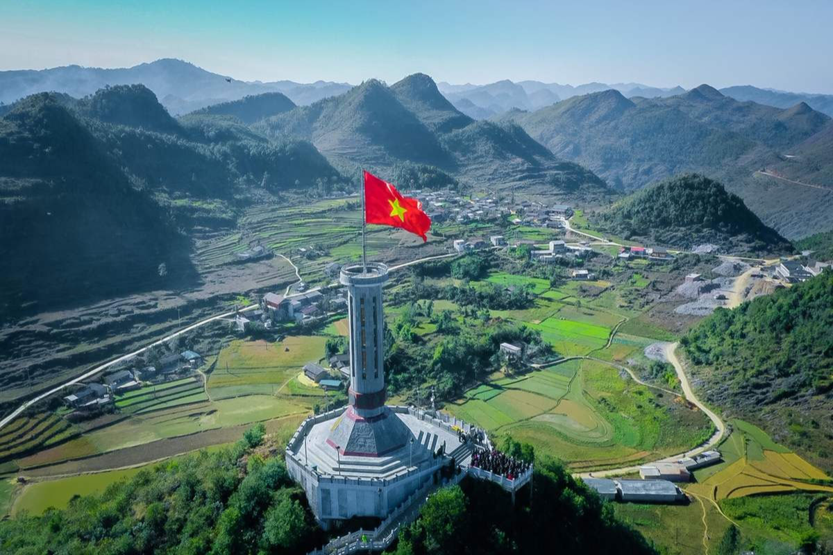 Lung Cu Flagpole standing tall under a blue sky