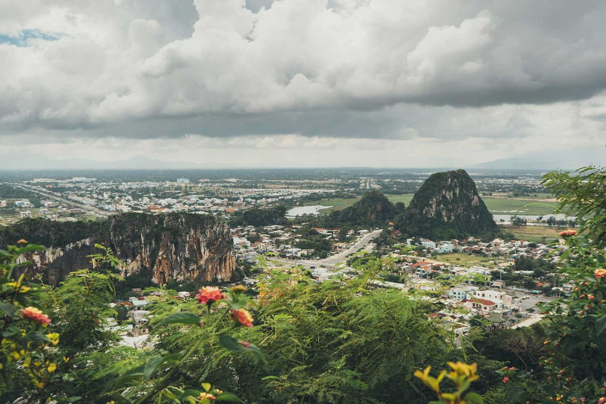 A scenic view from the top of Marble Mountains with a panoramic view