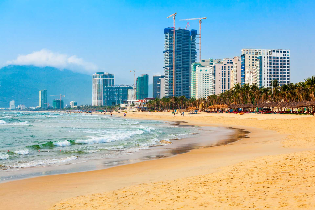 Scenic view of My Khe Beach with clear blue waters and white sand