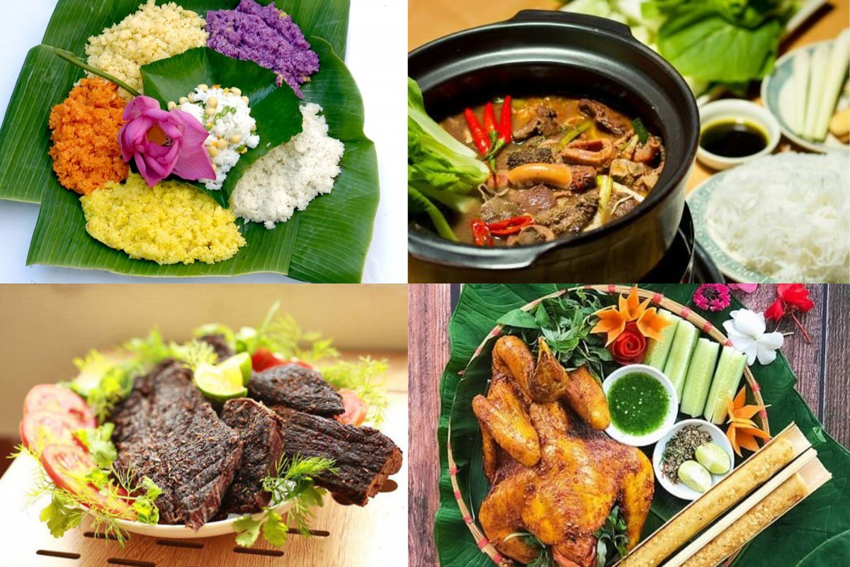 A variety of traditional Sapa dishes served at a local restaurant