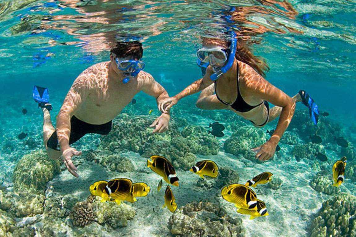 Tourists snorkeling in the clear waters of Long Beach Phu Quoc