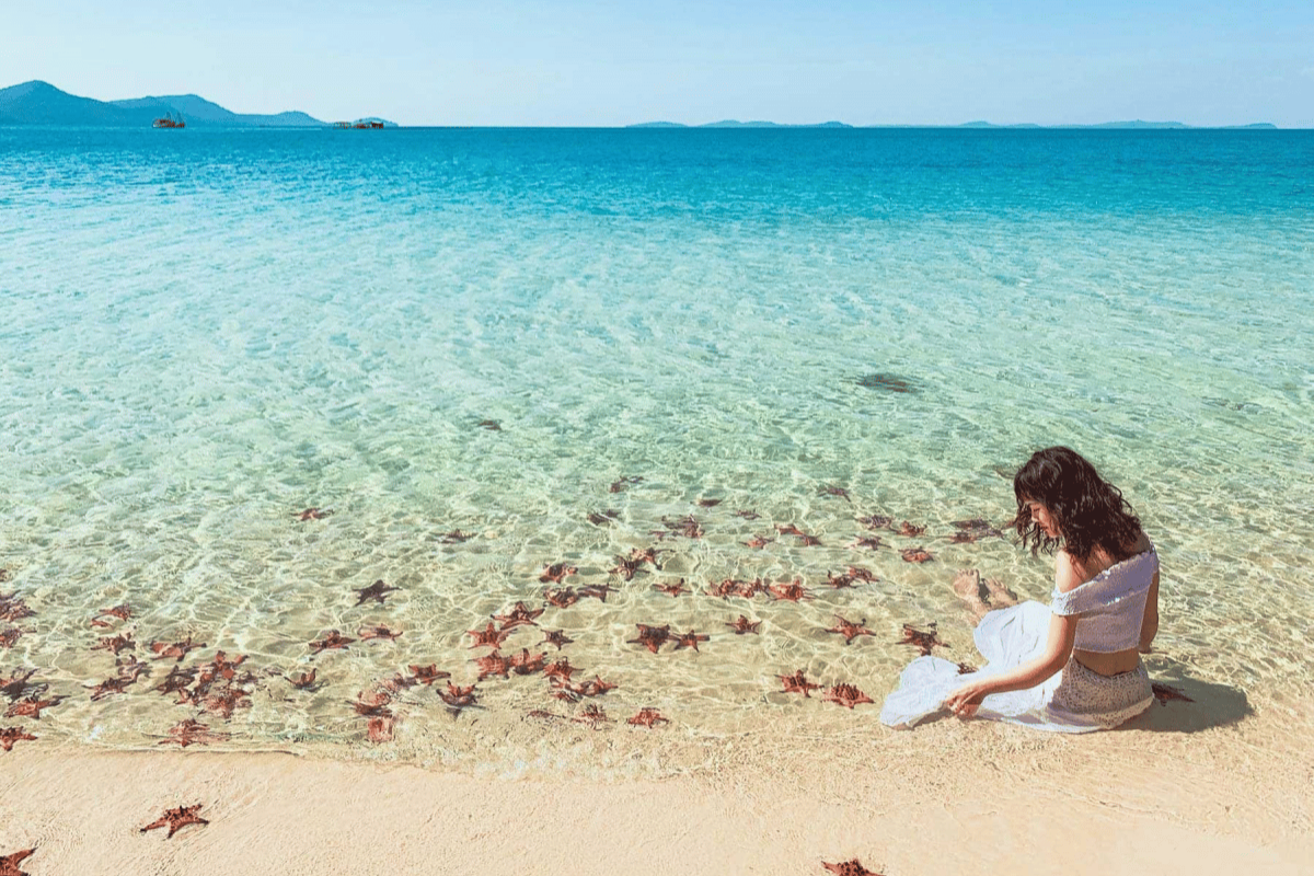 Starfish Beach in Phu Quoc with clear waters and vibrant marine life