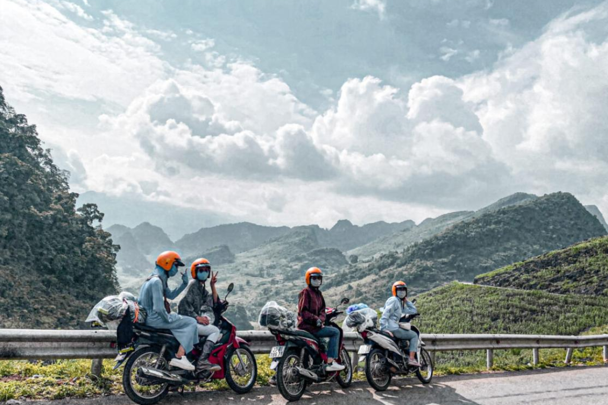 Travelers exploring Ha Giang Loop on motorbikes
